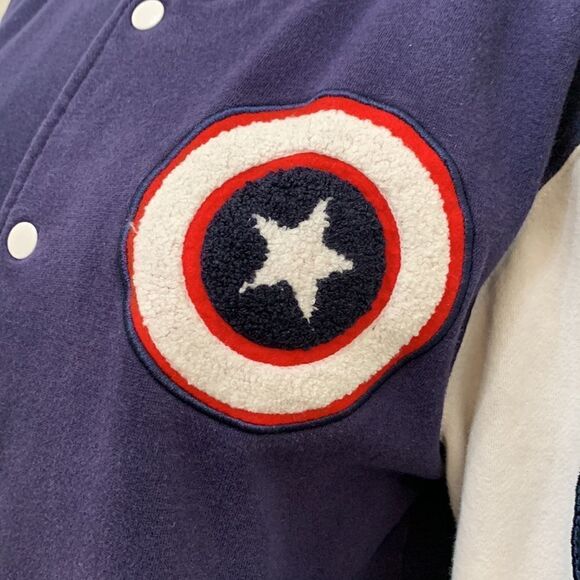 Marvel CAPTAIN USA Medium Navy White Snap Button Front Long Sleeve Unisex Jacket - Picture 5 of 14